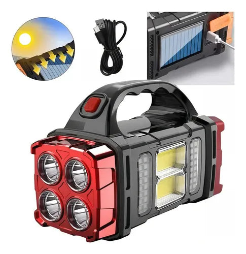 Linterna LED Carga Solar Portátil – Iluminación Táctica con Energía Dual y Powerbank 🔦☀️