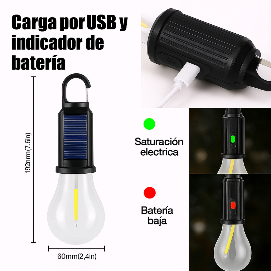 Pack x2 Ampolletas Solares de Camping – Iluminación Portátil con Estilo Vintage y Energía Dual 🌞💡
