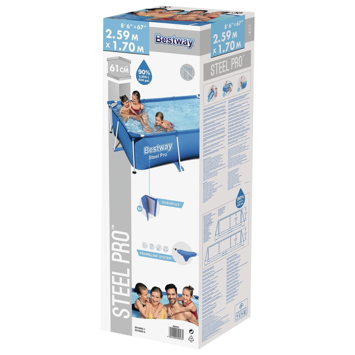 🏖️ Piscina Rectangular Familiar 2.2 m x 1.5 m – Diversión Refrescante para Grandes y Pequeños